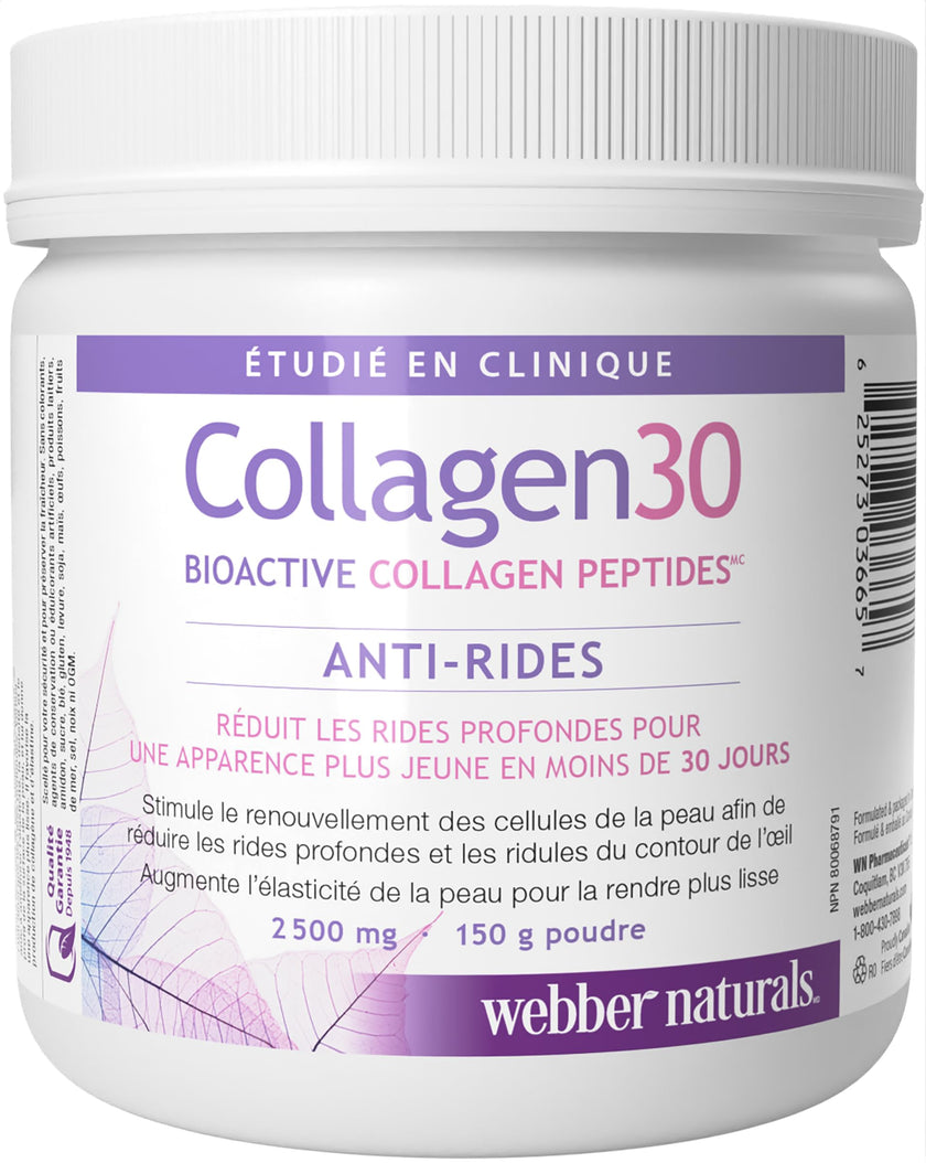 Webber Naturals Collagen30 Anti-Wrinkle Powder, 2500 mg of Bioactive Collagen Peptides Per Serving, 150 Grams, Helps Reduce Deep Wrinkles, Fine Lines & Stimulates Skin Cells 🍁 All In One Marketplace Canada