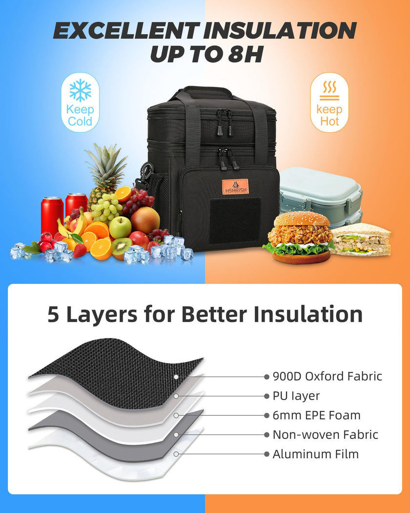 Double Deck Large Tactical Lunch Bag for Adults, Leakproof Insulated Lunch Bag with Shoulder Strap, Lunch Cooler Box for Men Work Outdoor Picnic Trips,Black 🍁 All In One Marketplace Canada