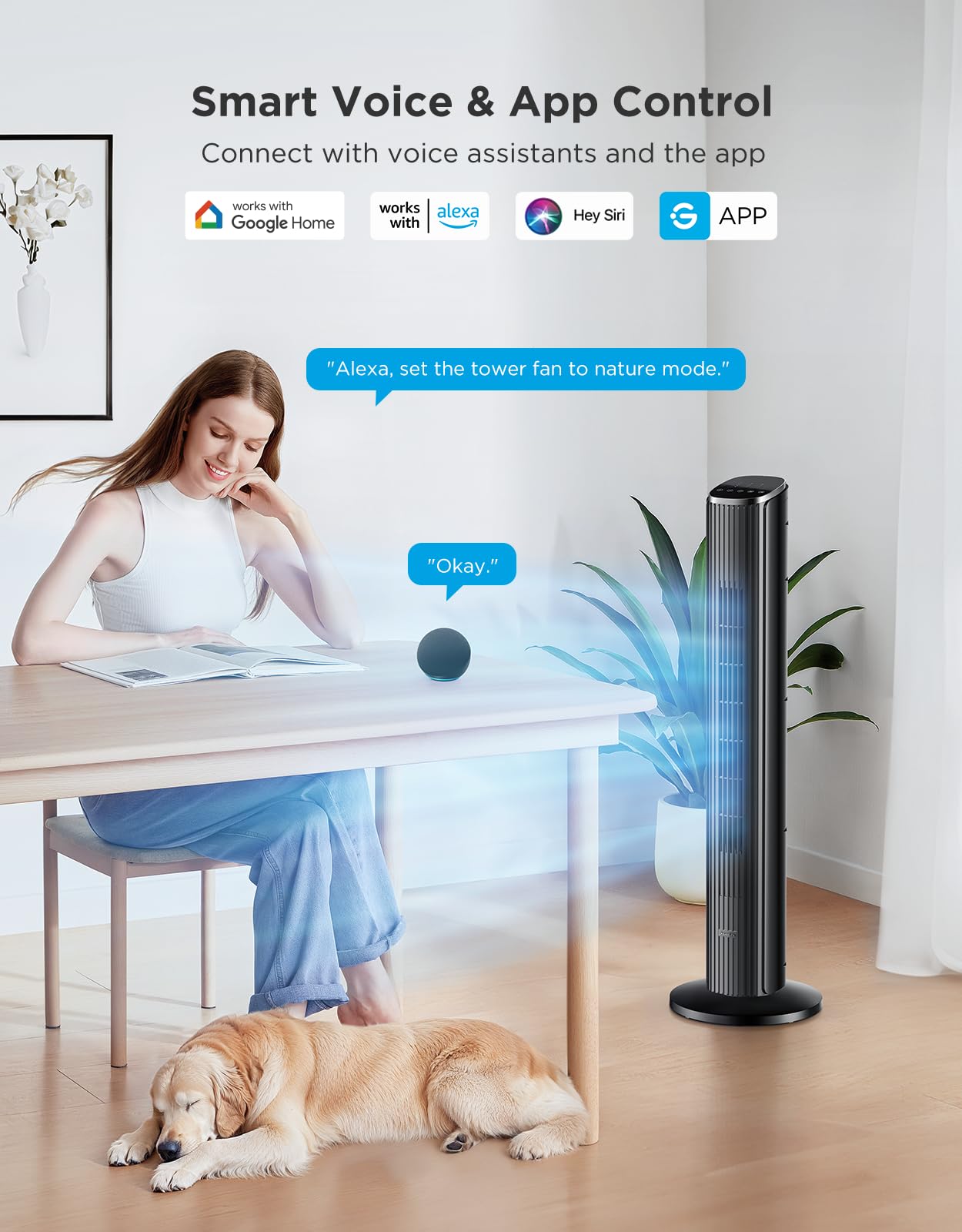 GoveeLife Black Tower Fan for Bedroom, 36