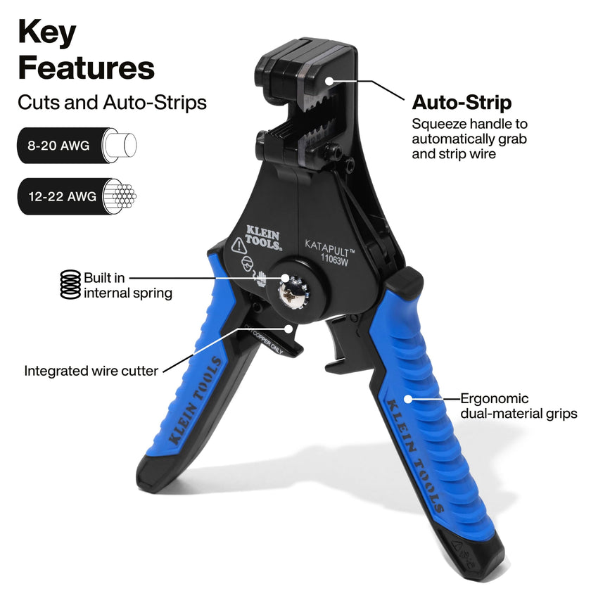 Klein Tools 11063W Wire Cutter/Stripper, Heavy Duty Automatic Tool for 8-20 AWG Solid and 10-22 AWG Stranded Electrical Wire 🍁 All In One Marketplace Canada