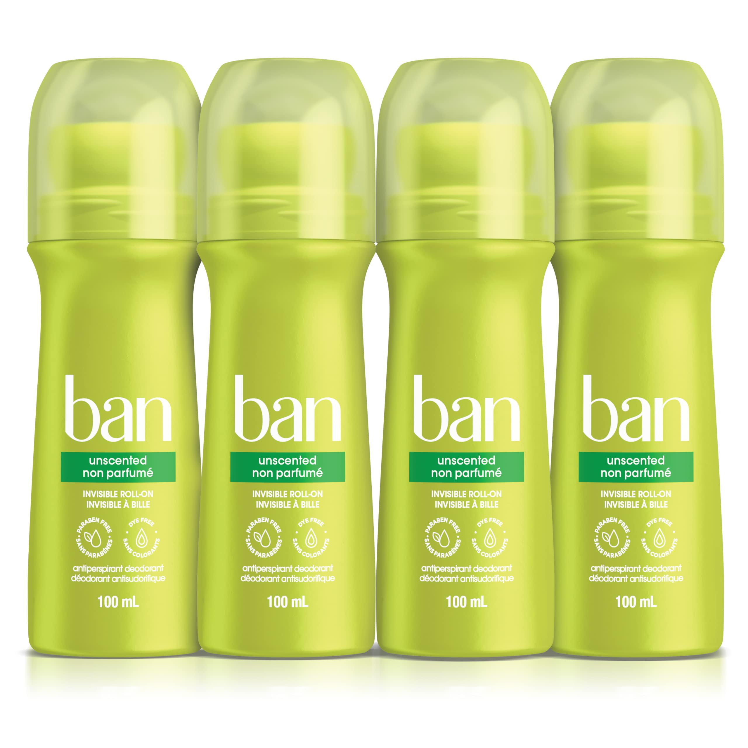 Ban Unscented Roll-on Antiperspirant Deodorant, 24-Hour Protection, Pack of 4 | Made in Canada 🍁 All In One Marketplace Canada