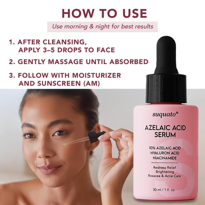 Suquato 10% Azelaic Acid Serum with Niacinamide & Hyaluronic Acid – Soothes Redness and Rosacea – Lightweight Face Serum for Even Tone (1 fl oz) 🍁 All In One Marketplace Canada