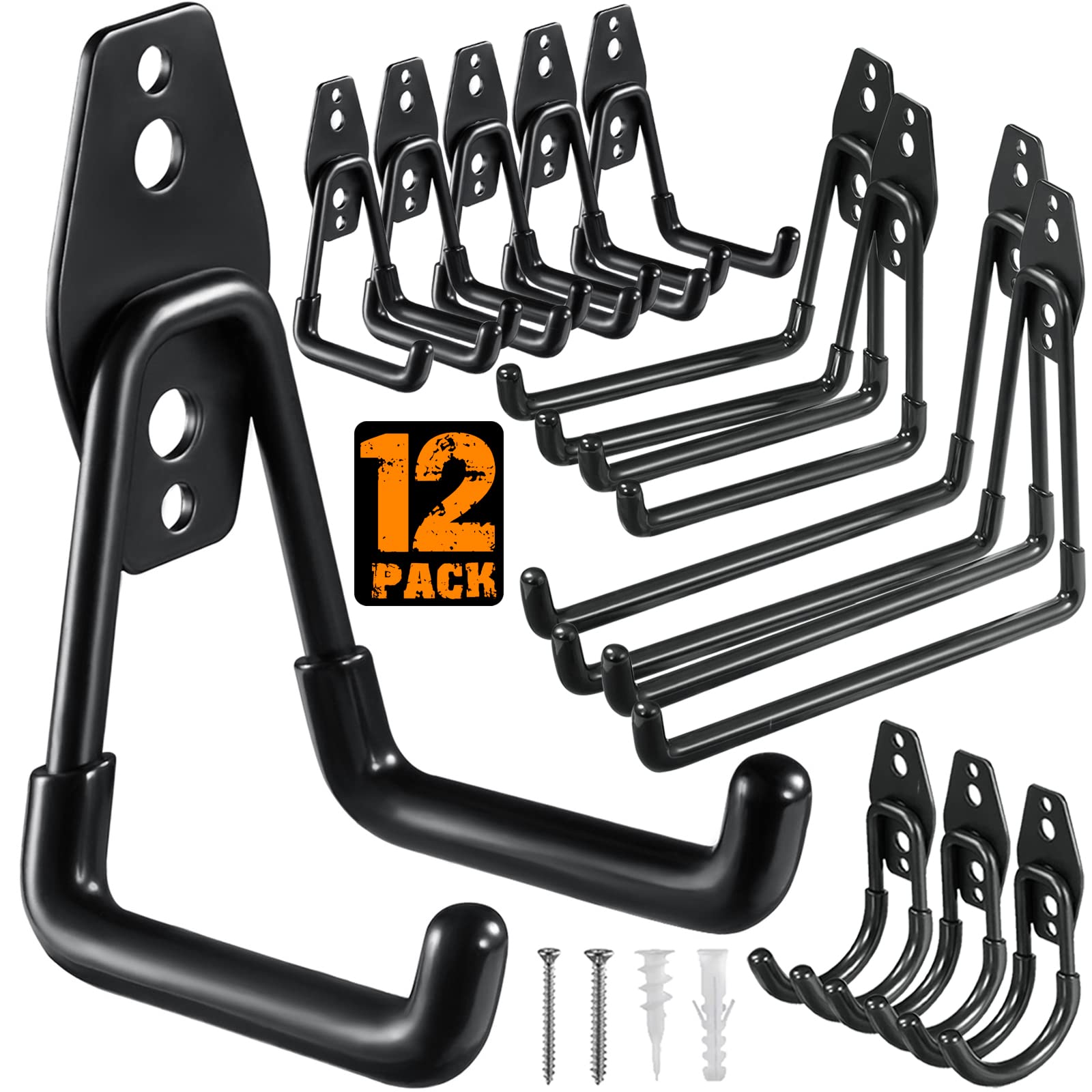 Garage Hooks Heavy Duty Utility Steel with Anti-Slip Coating Wall Mount Storage Organizer for Hanging Power and Garden Tools, Ladders, Hose, Bikes, Ropes, Bulk Items, and More (12 Pack Orange) 🍁 All In One Marketplace Canada