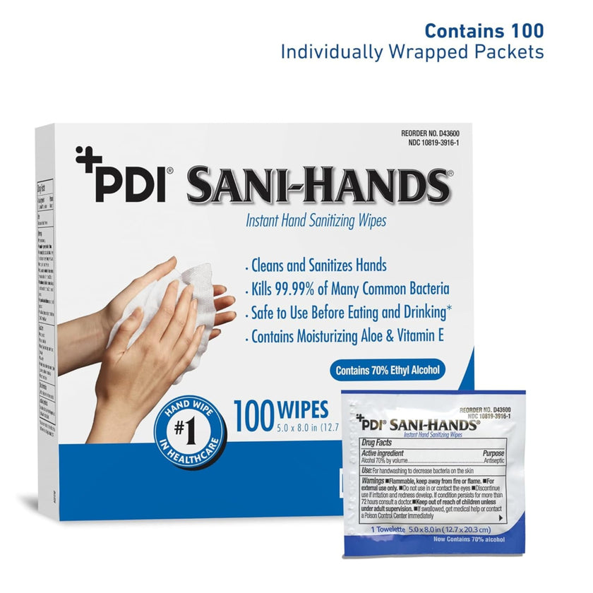 Sani-Hands Hand Sanitizer Wipes, Ethyl Alcohol Wipes Individually Wrapped with Aloe and Vitamin E, Hand Sanitizer Travel, Home, Outdoor Use, 5 in x 8 in, 100 Wipes, 1 Pack 🍁 All In One Marketplace Canada