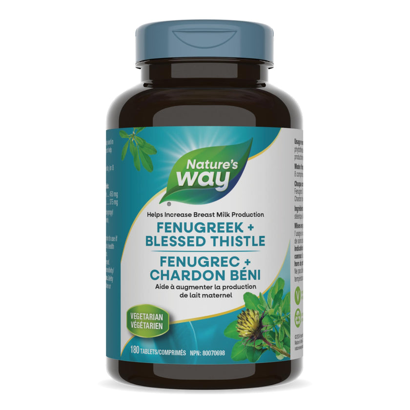 Nature's Way Fenugreek + Blessed Thistle – Herbal Supplement for Digestion & to Promote Lactation – 450mg Fenugreek & 375mg Blessed Thistle for Breastfeeding Support – 180 Vegetarian Tablets 🍁 All In One Marketplace Canada