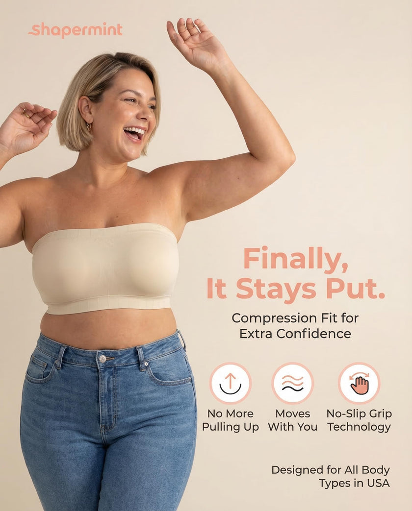 SHAPERMINT Convertible Strapless Bras for Women - Compression Wireless Bandeau Bra Top Beige 🍁 All In One Marketplace Canada