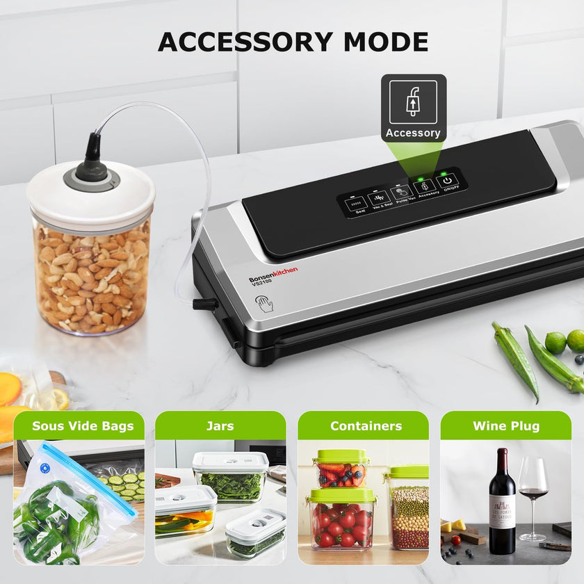 Bonsenkitchen Vacuum Sealer Machine, 90Kpa Powerful Food Sealer, Multi-Functional Food Vacuum Sealer with Vacuum Bags & Accessory Hose,Globefish Technology for High-Speed Continuous Working, Silver 🍁 All In One Marketplace Canada