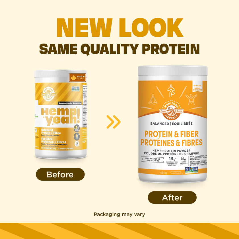 Manitoba Harvest Hemp Yeah! Balanced Protein + Fibre Powder, Unsweetened, 454g, with 15g protein, 8g Fibre and 2g Omegas 3&6 per Serving, Preservative Free, Non-GMO 🍁 All In One Marketplace Canada