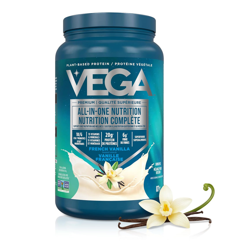 Vega Premium All-in-One Nutrition Protein Powder – 20g Plant-Based Vegan Protein, Vitamins & Probiotics, Vanilla, 827g (20 Servings) 🍁 All In One Marketplace Canada