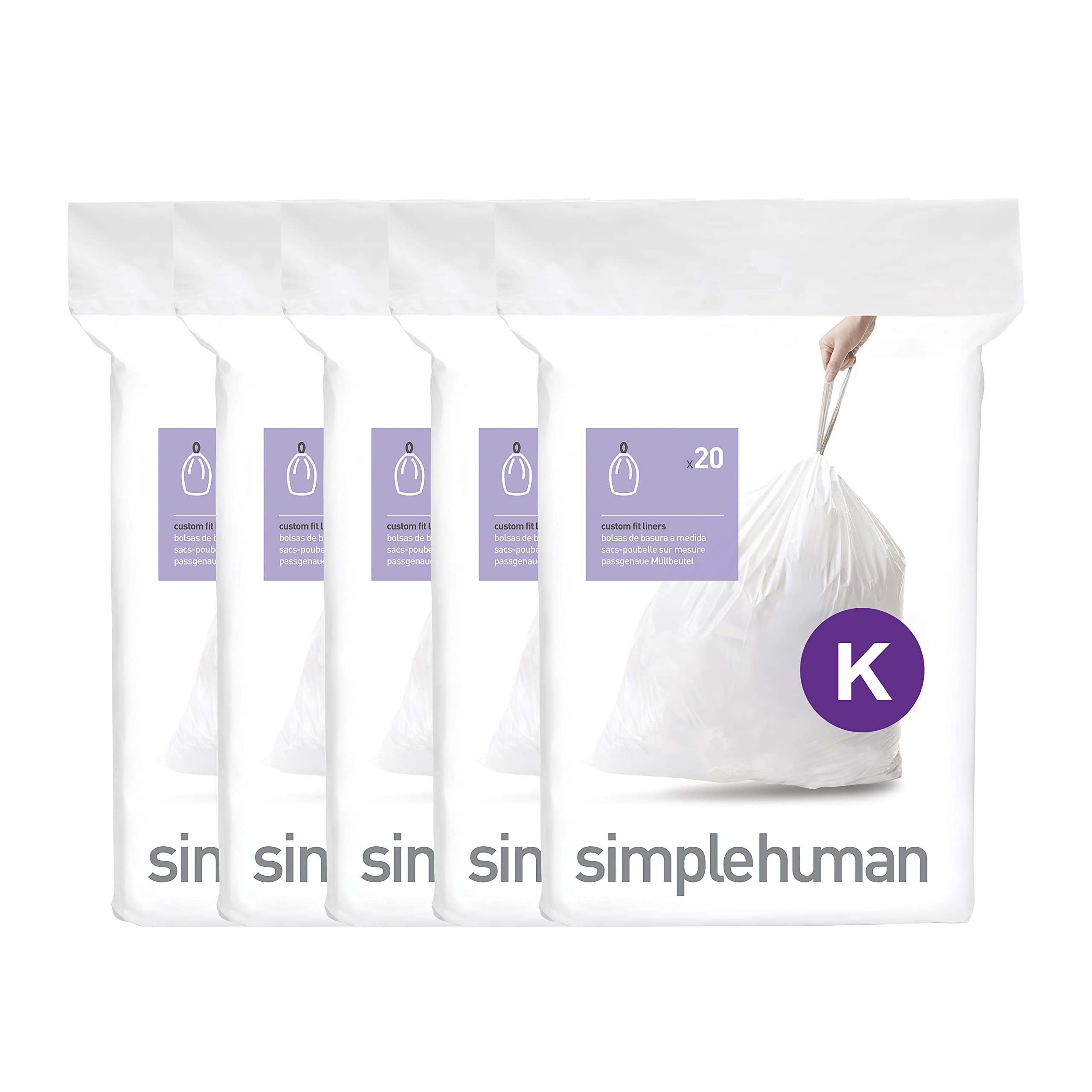 simplehuman Code K 100 Count, Dispenser Pack Custom Fit Liners, Drawstring Trash Bags, 35-45L / 9-12 Gallons, White 🍁 All In One Marketplace Canada