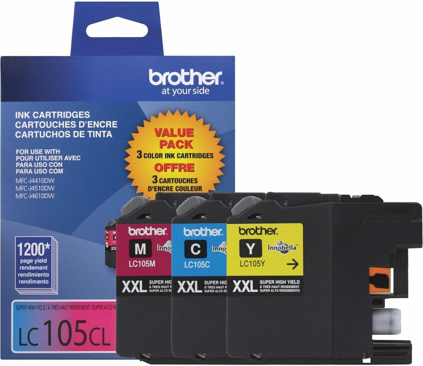 Brother LC105 Super High-Yield Colour Ink Cartridges, 3 Pack