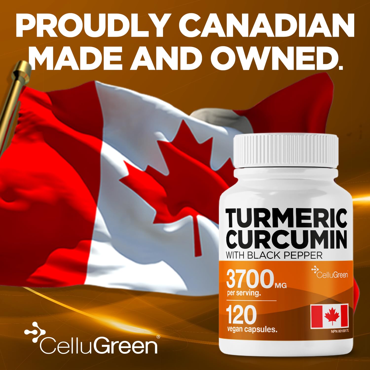 CelluGreen Turmeric Curcumin 3,700mg with Black Pepper Extract — 95% Curcuminoids for Joint Pain Relief & Anti-Inflammatory Support | Curcuma Longa | Non-GMO, Gluten-Free, Made in Canada | 120 Capsules 🍁 All In One Marketplace Canada