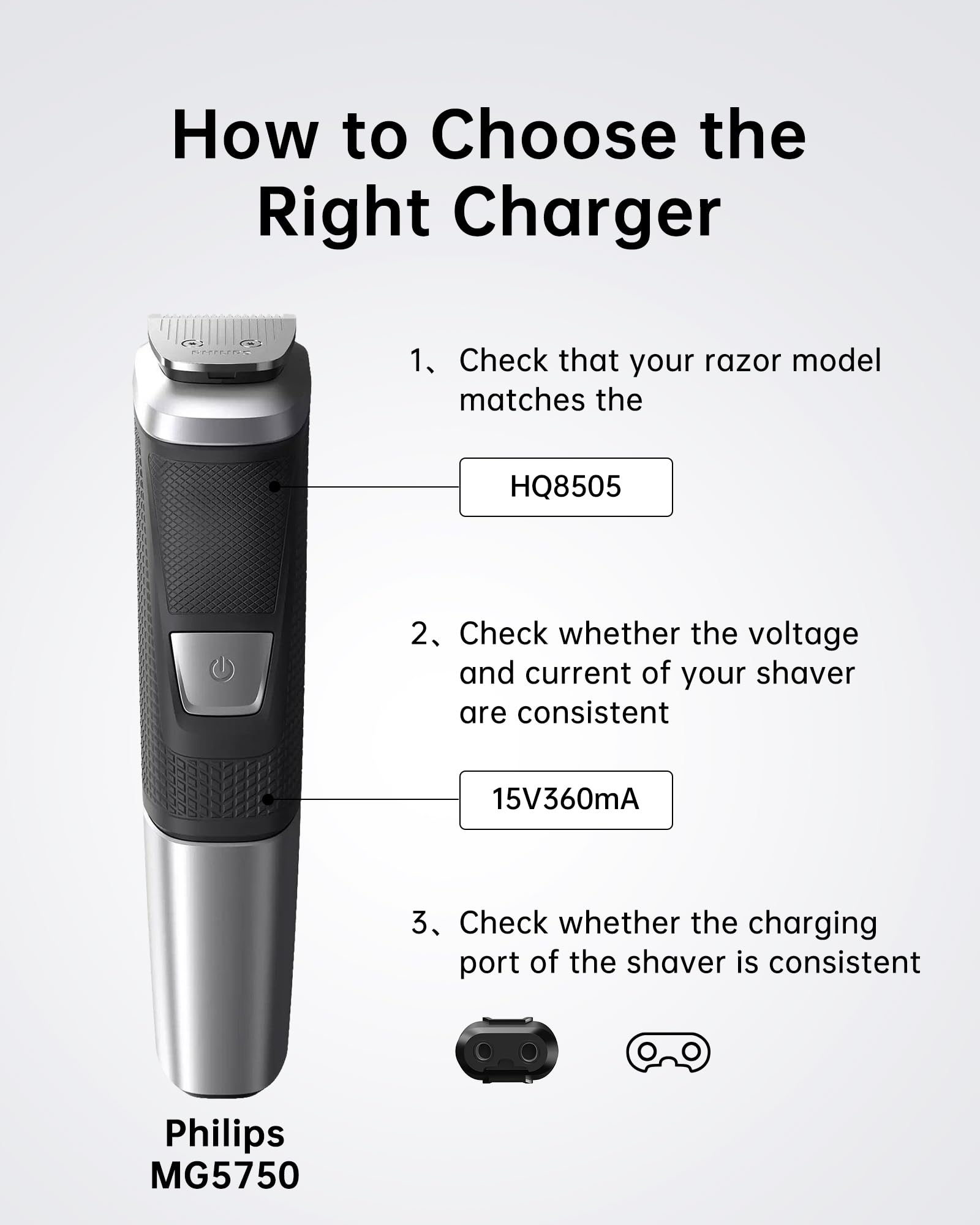 VHBW HQ8505 Charger for Philips Trimmer Shaver OneBlade 15V 0.36A 🍁 All In One Marketplace Canada