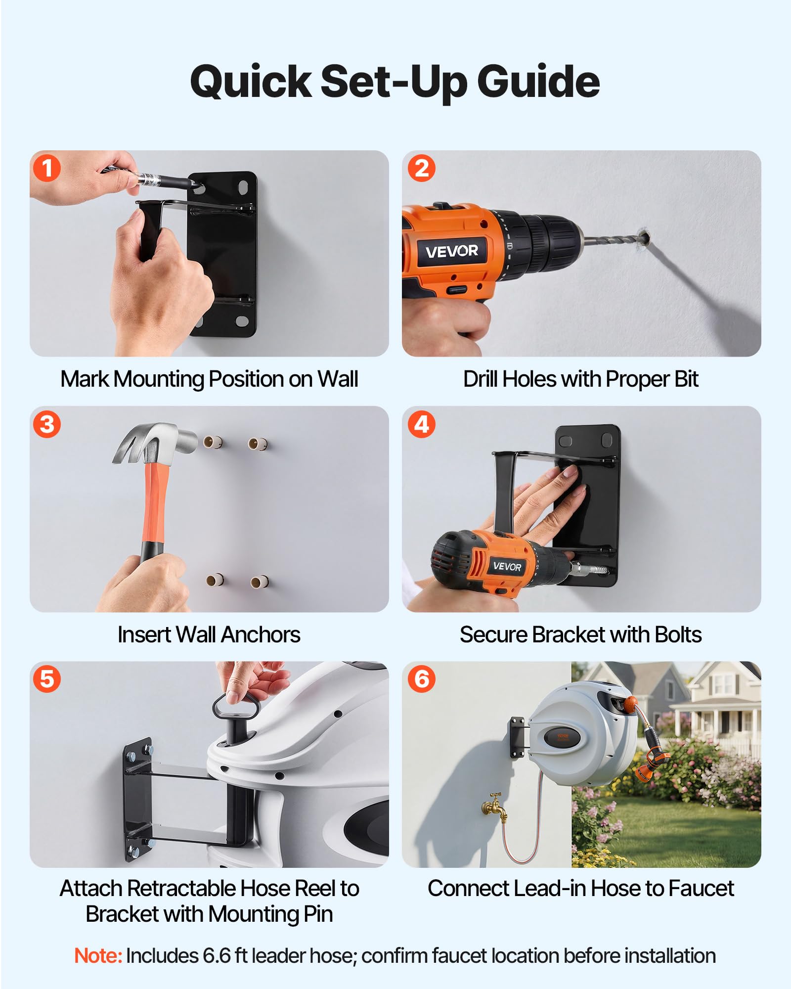 VEVOR Retractable Hose Reel, 115 ft x 1/2 inch, 180° Swivel Bracket Wall-Mounted, Garden Water Hose Reel with 9-Pattern Nozzle, Automatic Rewind, Lock at Any Length, and Slow Return System 🍁 All In One Marketplace Canada