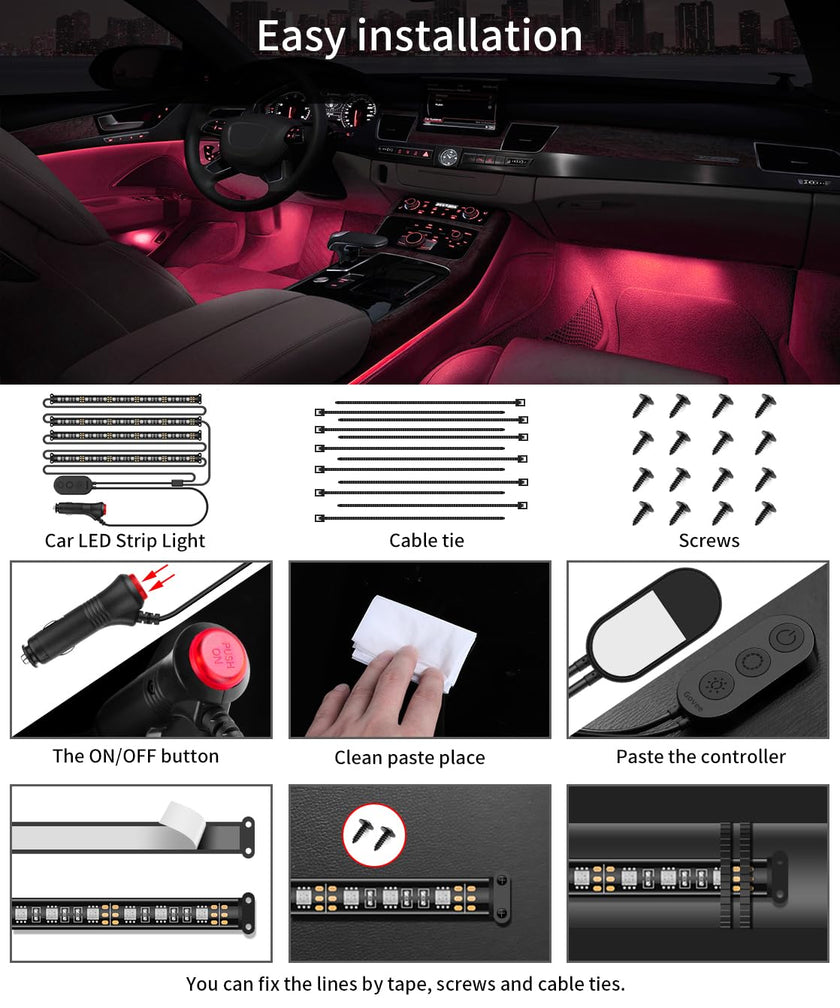 Govee Interior Lights for Car, App Control Smart Car Lights with DIY Mode and Music Mode, Waterproof LED Interior Lights with 2 Lines Design, RGB Under Dash Car LED Lights with Car Charger, DC 12V 🍁 All In One Marketplace Canada