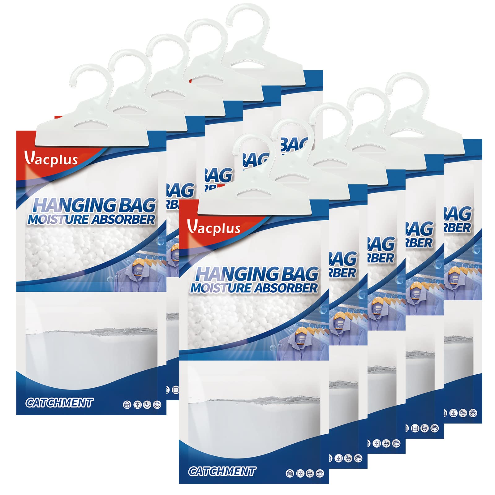 Vacplus Moisture Absorbers Packets, Fragrance Free 10 Pack, Humidity Packs, Dessicant Packets, Hanging Closet Dehumidifier Bags, Dehumidifier for Bathroom, Blue, 30.0 x 16.0 cm 🍁 All In One Marketplace Canada