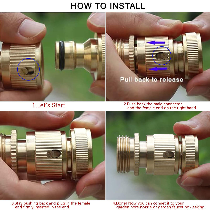 Garden Hose Quick Connectors, Solid Brass 3/4 inch GHT Thread Easy Connect Fittings No-Leak Water Hose Male Female Value Pack (5 Set) with 10pcs Extra Rubber 🍁 All In One Marketplace Canada