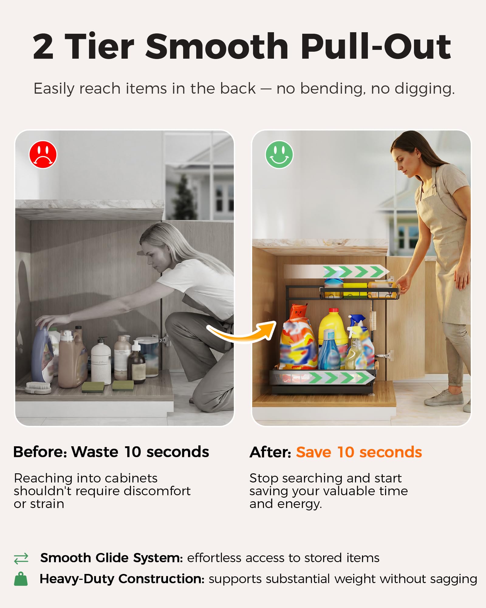Sevenblue 2 Pack Under Sink Organizer, Height Adjustable 2 Tier Under Sink Organizer Kitchen, Multi-Purpose Storage Shelf for Kitchen Bathroom Cabinet (Black, Large) 🍁 All In One Marketplace Canada