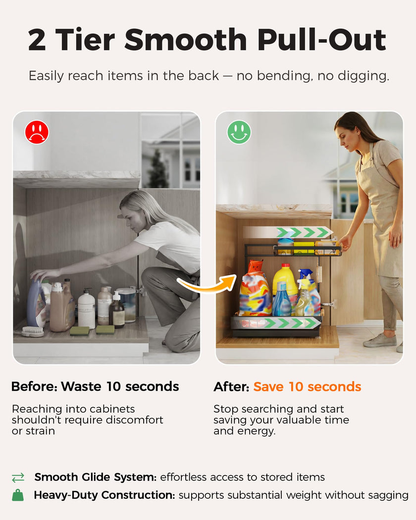 Sevenblue 2 Pack Under Sink Organizer, Height Adjustable 2 Tier Under Sink Organizer Kitchen, Multi-Purpose Storage Shelf for Kitchen Bathroom Cabinet (Black, Large) 🍁 All In One Marketplace Canada