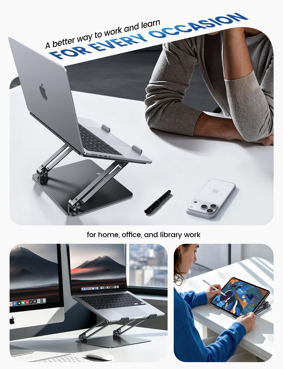 Lamicall Adjustable Laptop Stand, Portable Laptop Riser, Aluminum Laptop Stand for Desk Foldable, Ergonomic Computer Notebook Stand Holder Gift for MacBook Air Pro, More 10-17.3