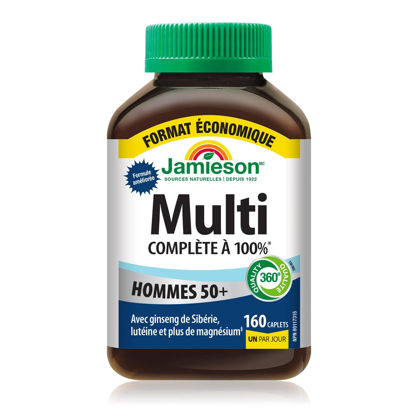 Jamieson 100% Complete Multivitamin For Men 50+, with Siberian Ginseng, Lutein, and More Magnesium. Supports Immunity, Energy, Overall Health, Eye Support, and Bone Health, Gluten-Free, One Per Day, 160 Caplets 🍁 All In One Marketplace Canada