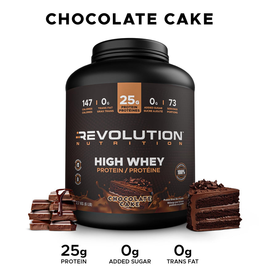 Revolution Nutrition, High Whey, Protein Powder 6LB, Whey Protein, Gluten Free, 25g of Protein Per Scoop, 2.7kg, 73 Servings (Chocolate Cake, 6 Pound) 🍁 All In One Marketplace Canada