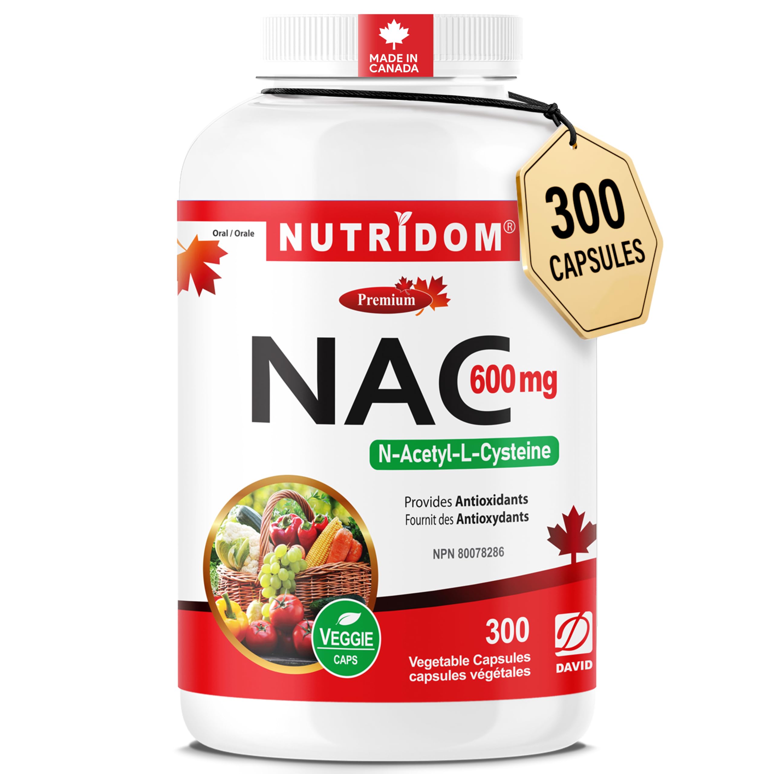 Nutridom NAC 600 mg, 300 Capsules, Canadian-Made N-Acetyl-L-Cysteine Supplement, Non-GMO, Vegan, Gluten Free, Made in Canada 🍁 All In One Marketplace Canada