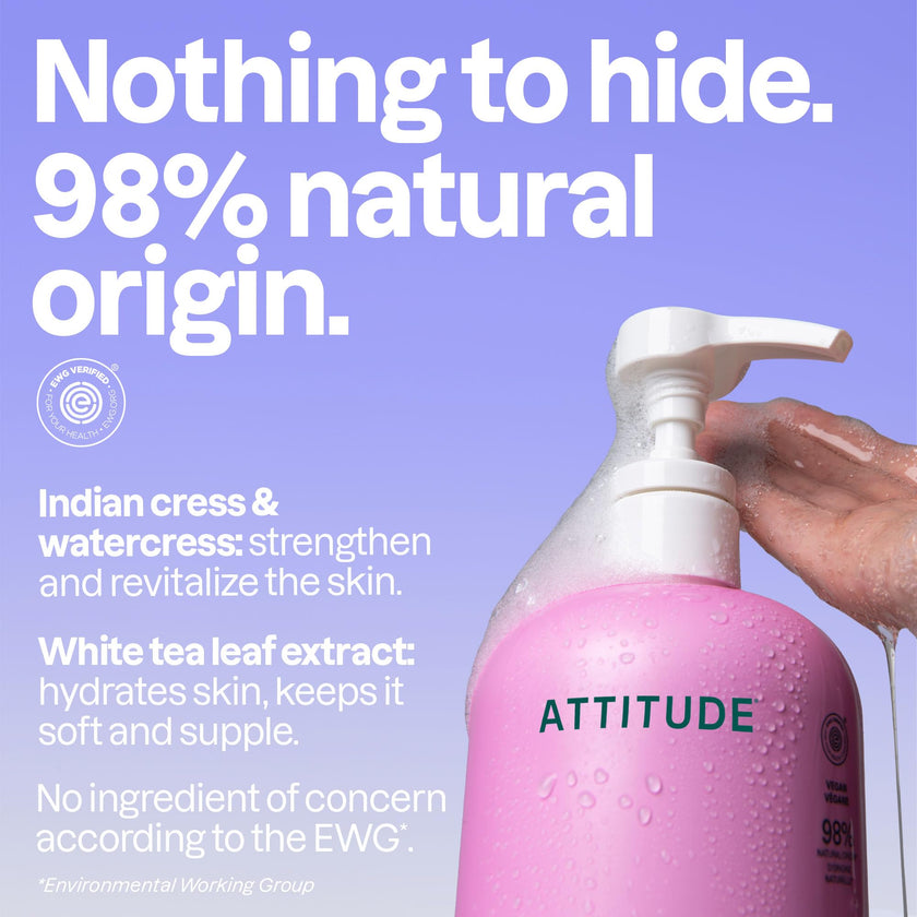ATTITUDE Body Wash, Made in Canada, EWG Verified Shower Gel, Dermatologically Tested, Plant and Mineral-Based, Vegan Personal Care Products, White Tea Leaves, 946 mL 🍁 All In One Marketplace Canada