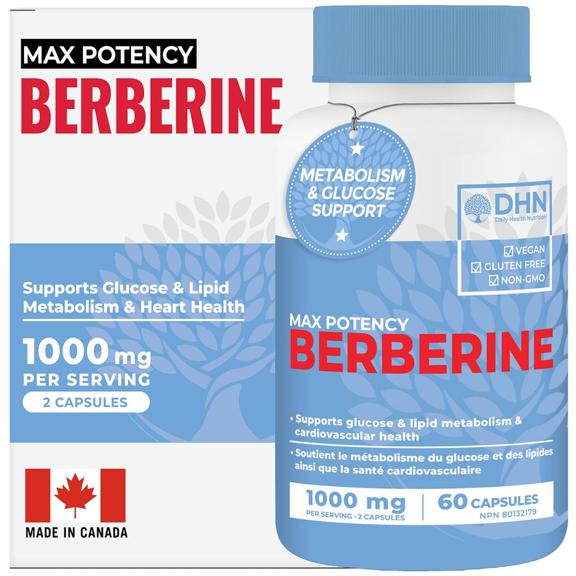 Berberine Supplement HCL 1000mg (2 x 500mg Vegan Capsules) | High Potency Berberine Supports Glucose, Fat Metabolism & Heart Health | Third Party Tested for Potency & Purity | Canadian Made, Quality Assured 🍁 All In One Marketplace Canada