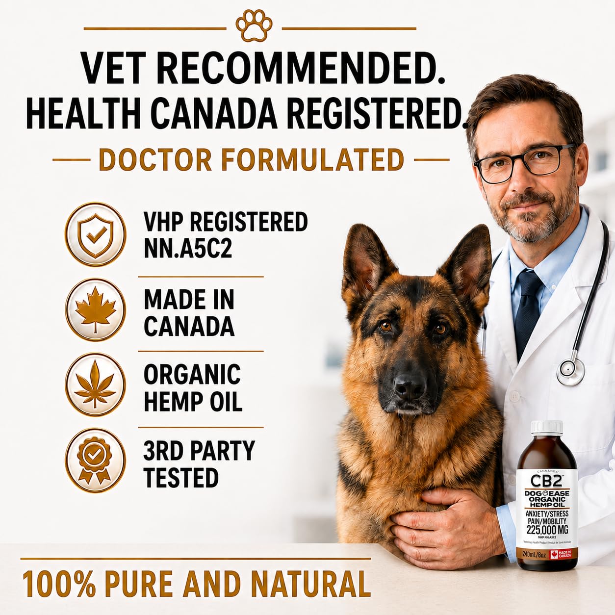 CB2 Hemp Oil for Dogs [225,000mg / 240mL / Organic] - Natural Hip and Joint Supplement for Dogs - Calming Anxiety Relief - Extra Strength for Pain, Inflammation, Arthritis, Stress, Aggression 🍁 All In One Marketplace Canada