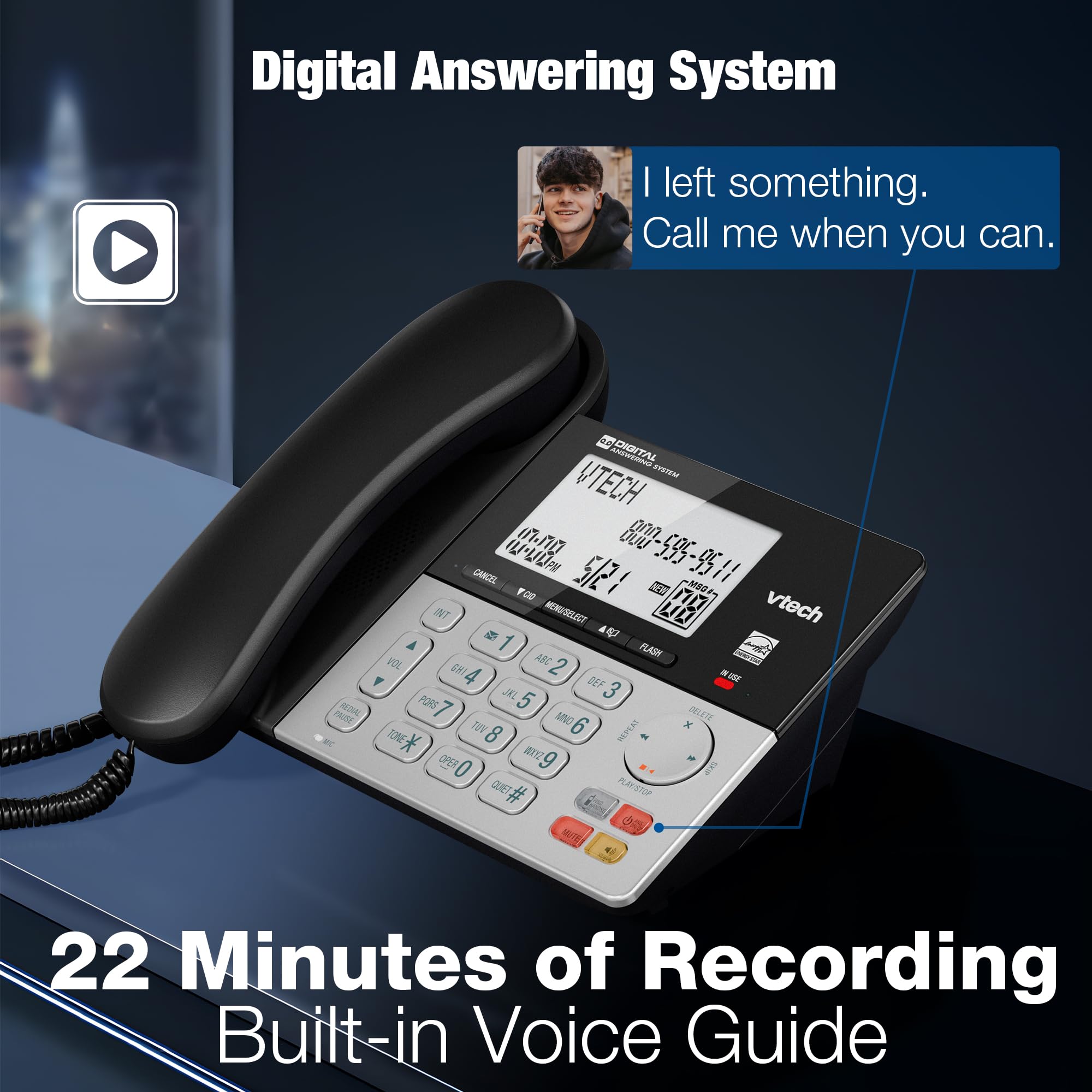 VTech DECT 6.0 1-Handset Corded/Cordless Phone for Home with Answering Machine, Call Blocking, Caller ID, Large Backlit Display, Duplex Speakerphone, Intercom, Landline Line-Power: VG208 🍁 All In One Marketplace Canada
