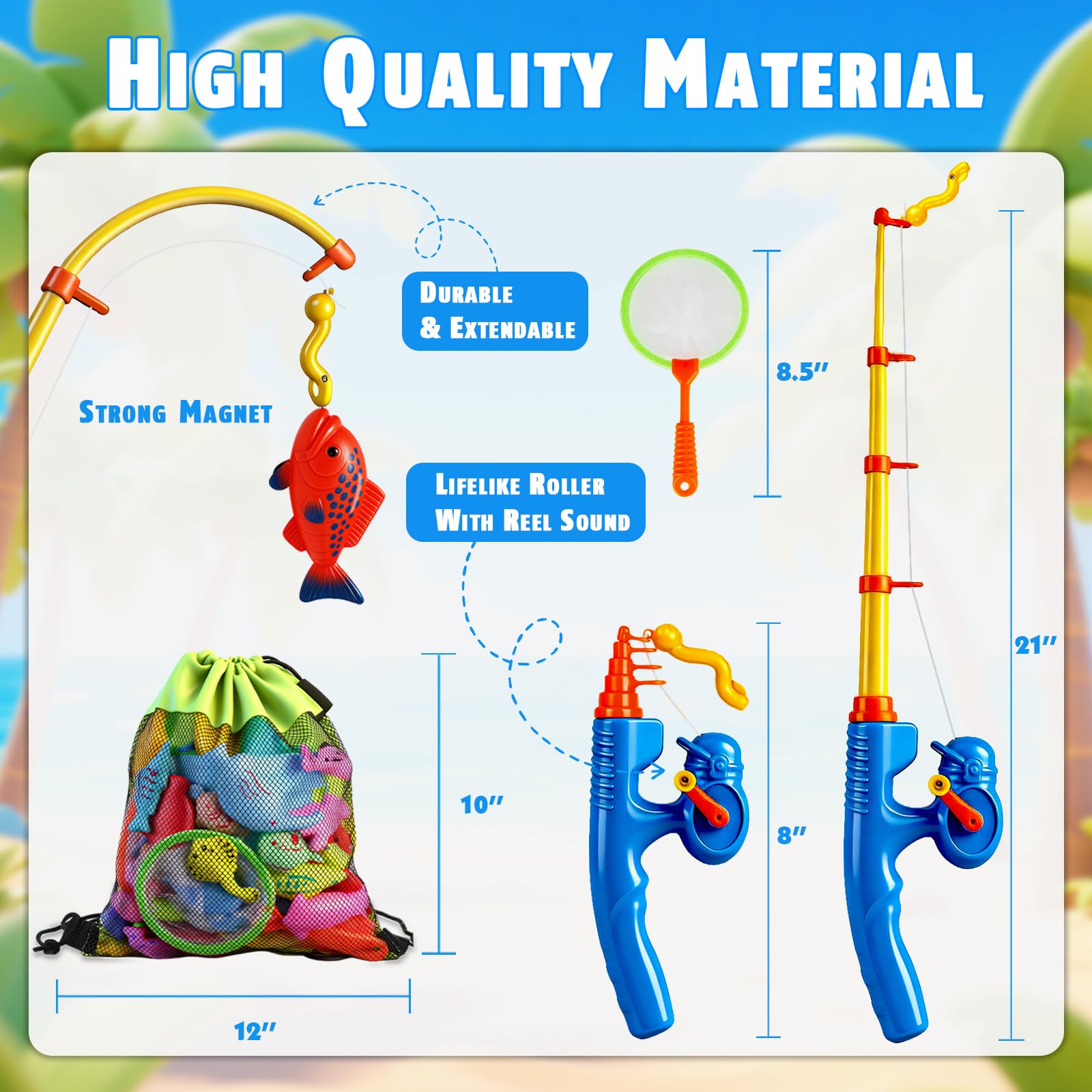 CozyBomB Magnetic Fishing Pool Toys Game for Kids - Water Table Bath-tub Kiddie Party Toy with Pole Rod Net Plastic Floating Fish Toddler Color Ocean Sea Animals Birthday Gift Age 3 4 5 6 Year Old 🍁 All In One Marketplace Canada