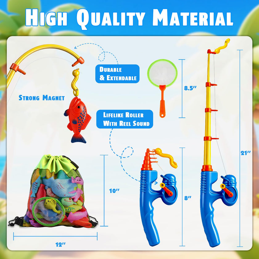 CozyBomB Magnetic Fishing Pool Toys Game for Kids - Water Table Bath-tub Kiddie Party Toy with Pole Rod Net Plastic Floating Fish Toddler Color Ocean Sea Animals Birthday Gift Age 3 4 5 6 Year Old 🍁 All In One Marketplace Canada