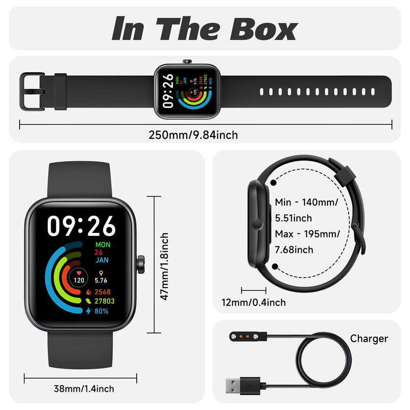 Smart Watch for Men Women with Bluetooth Call, Alexa Built-in, Heart Rate & Sleep Monitor, 1.83