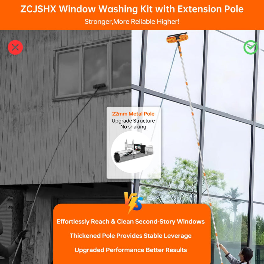 Window Cleaning Tools Window Squeegee: 2 in 1 Double-Sided Professional Cleaner Window Washing Kit with Extension Pole 20+ Ft Duster for High Ceilings Microfiber Scrubber for Indoor Outdoor High Glass 🍁 All In One Marketplace Canada