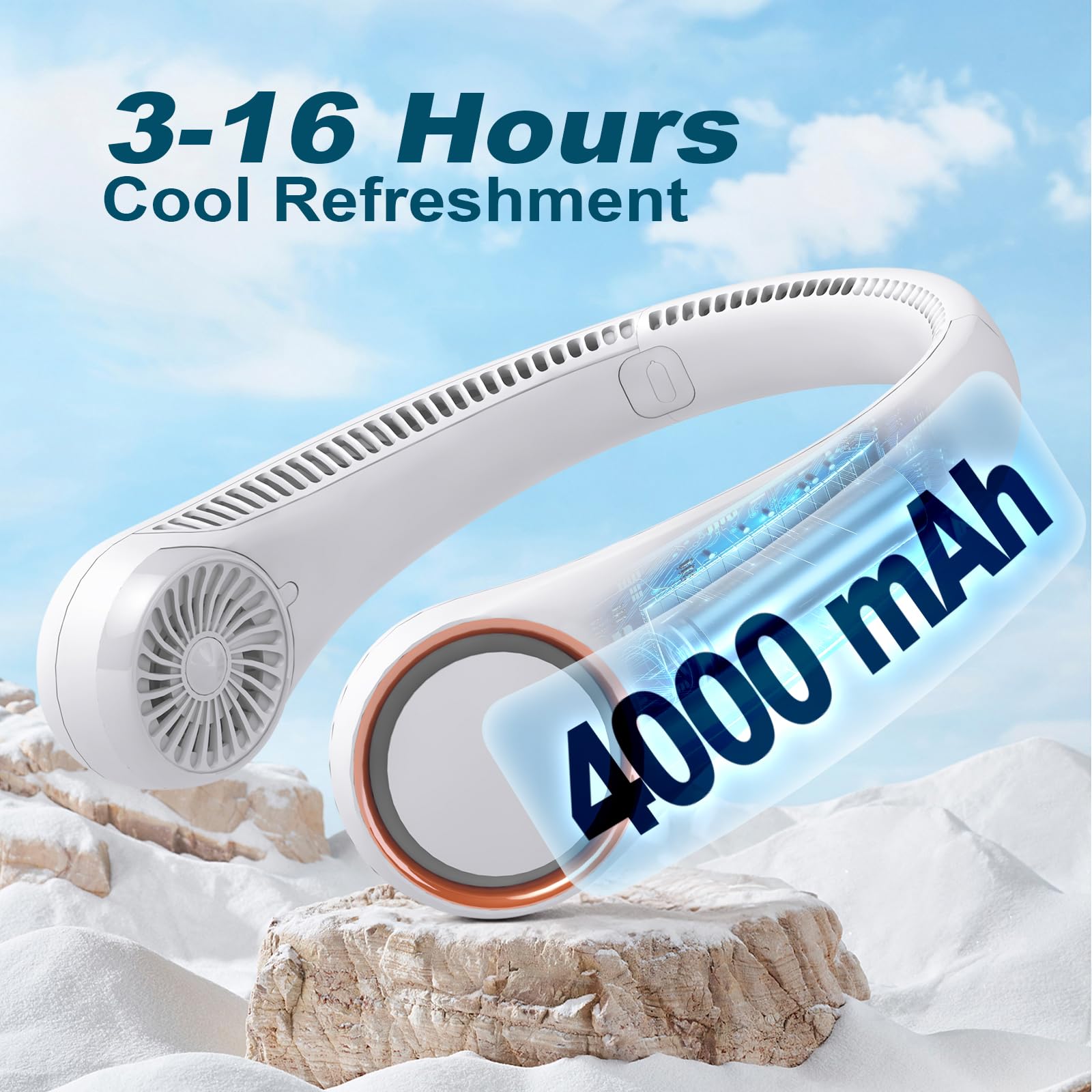 CIVPOWER Neck Fan: Portable Personal Neck Cooling Rechargeable Bladeless Fan - Hands Free 3 Speed 4000 mAh Battery USB Operated Wearable Headphone Design - for Men Women Outdoor Indoor (White) 🍁 All In One Marketplace Canada