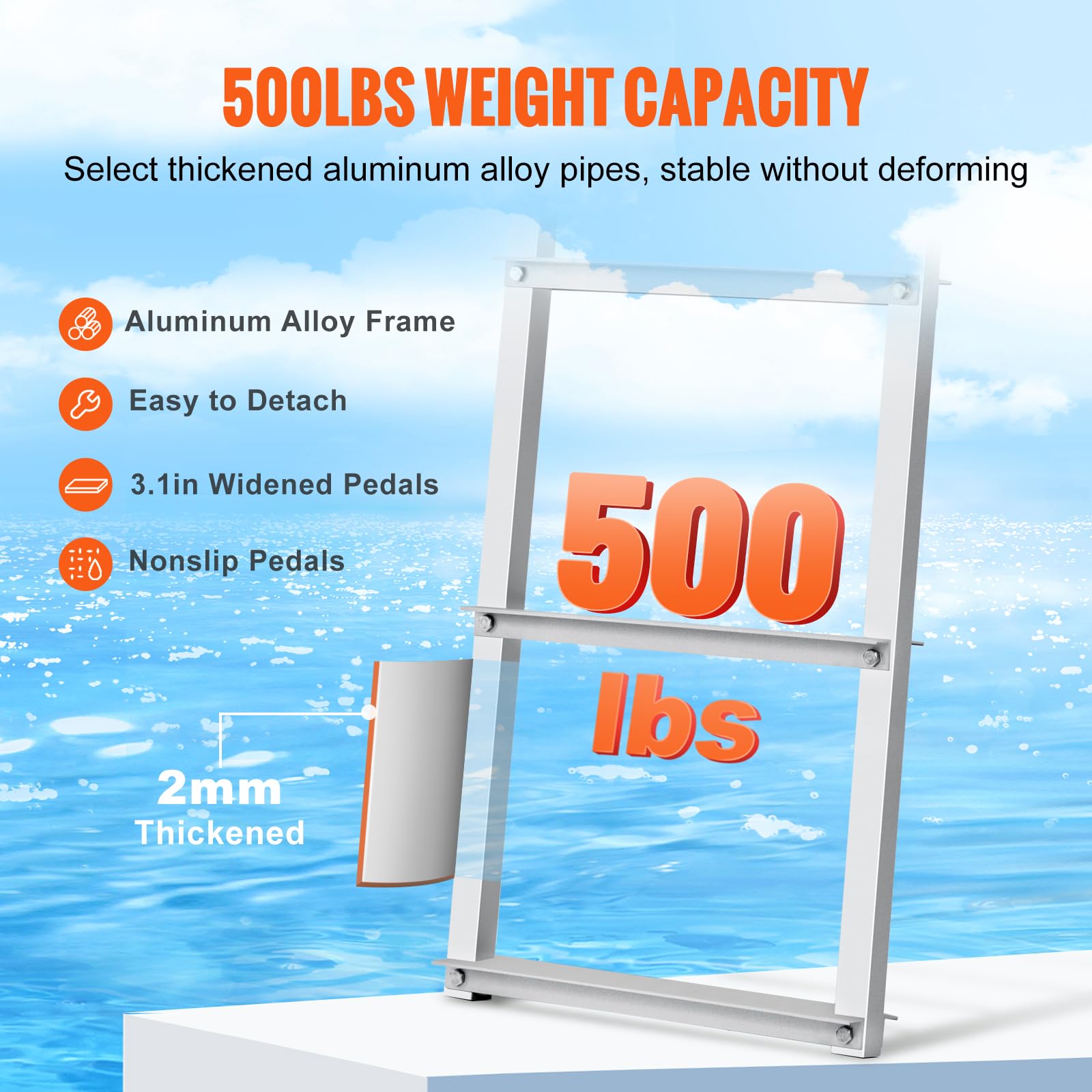 VEVOR Dock Ladder, Removable 3 Steps, 500 lbs Load Capacity, Aluminum Alloy Pontoon Boat Ladder with 3.1'' Wide Step & Nonslip Mat, Easy to Install for Ship/Lake/Pool/Marine Boarding 🍁 All In One Marketplace Canada