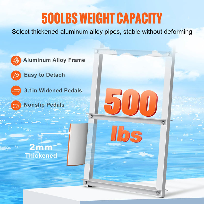 VEVOR Dock Ladder, Removable 3 Steps, 500 lbs Load Capacity, Aluminum Alloy Pontoon Boat Ladder with 3.1'' Wide Step & Nonslip Mat, Easy to Install for Ship/Lake/Pool/Marine Boarding 🍁 All In One Marketplace Canada