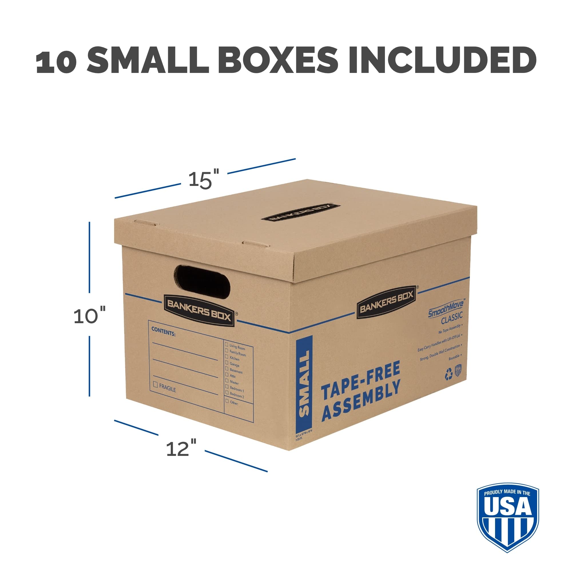 Bankers Box SmoothMove Moving Boxes with No-Tape Assembly, Lift -Off Lids And Easy-Carry Handles, 10