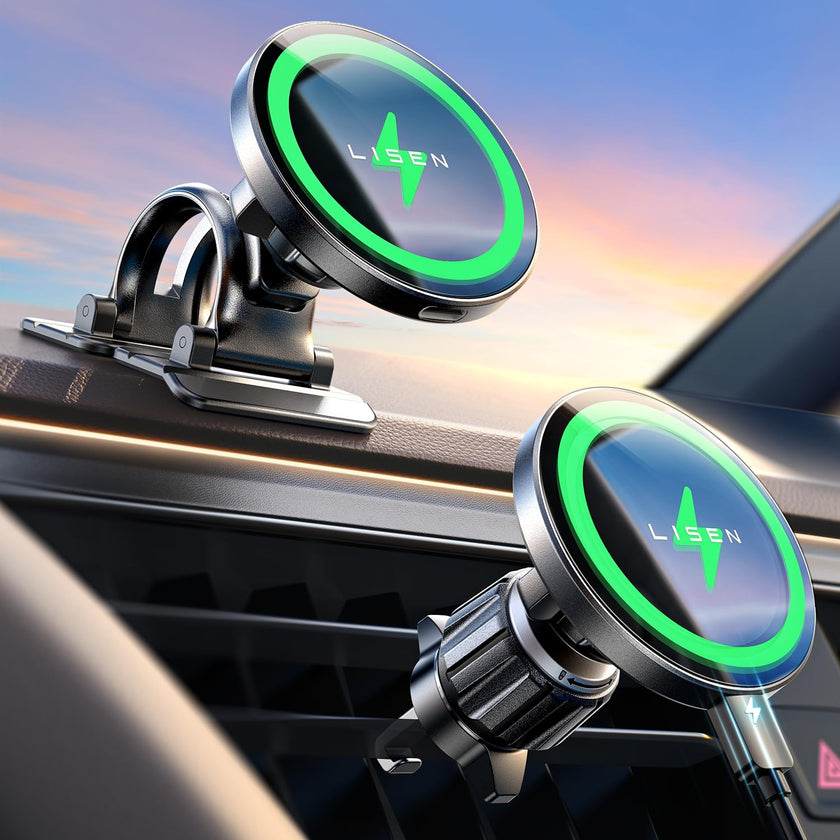 LISEN 15W for MagSafe Car Mount Charger【24 Strongest Magnets】 Phone Holder Car Magnetic Wireless Charger【360°】 Vent & Dashboard MagSafe Car Accessories for Mom for iPhone 17 Pro 16 15 14 13 🍁 All In One Marketplace Canada