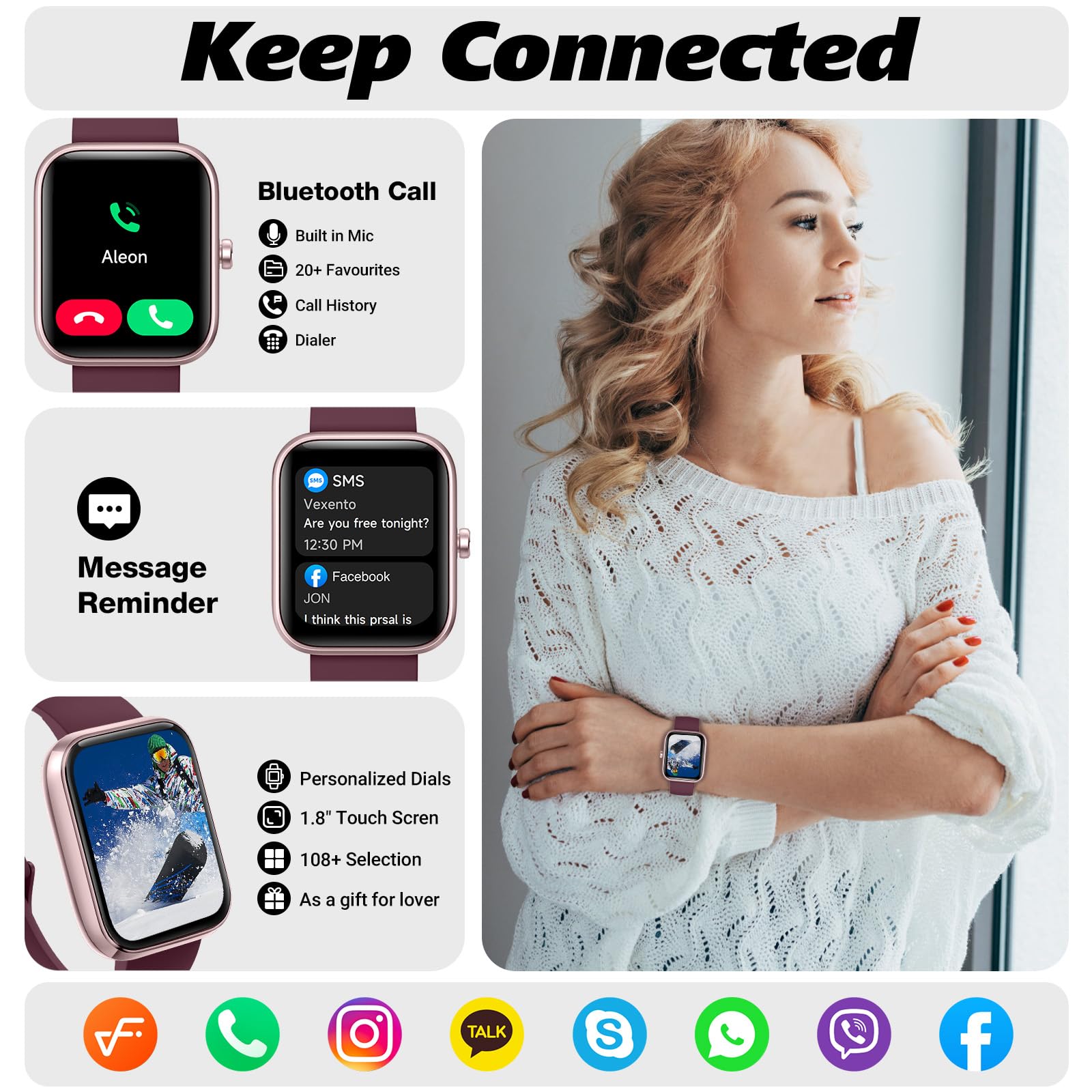 Smart Watch for Men Women with Bluetooth Call, Alexa Built-in, Heart Rate & Sleep Monitor, 1.83