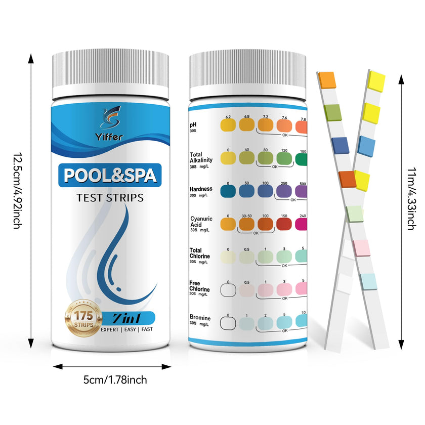 175-Count 7-Way Hot Tub & Pool Test Strips - Accurate Test Bromine, Total Alkalinity, pH, Free Chlorine, Total Hardness, Cyanuric Acid, and Total Chlorine 🍁 All In One Marketplace Canada