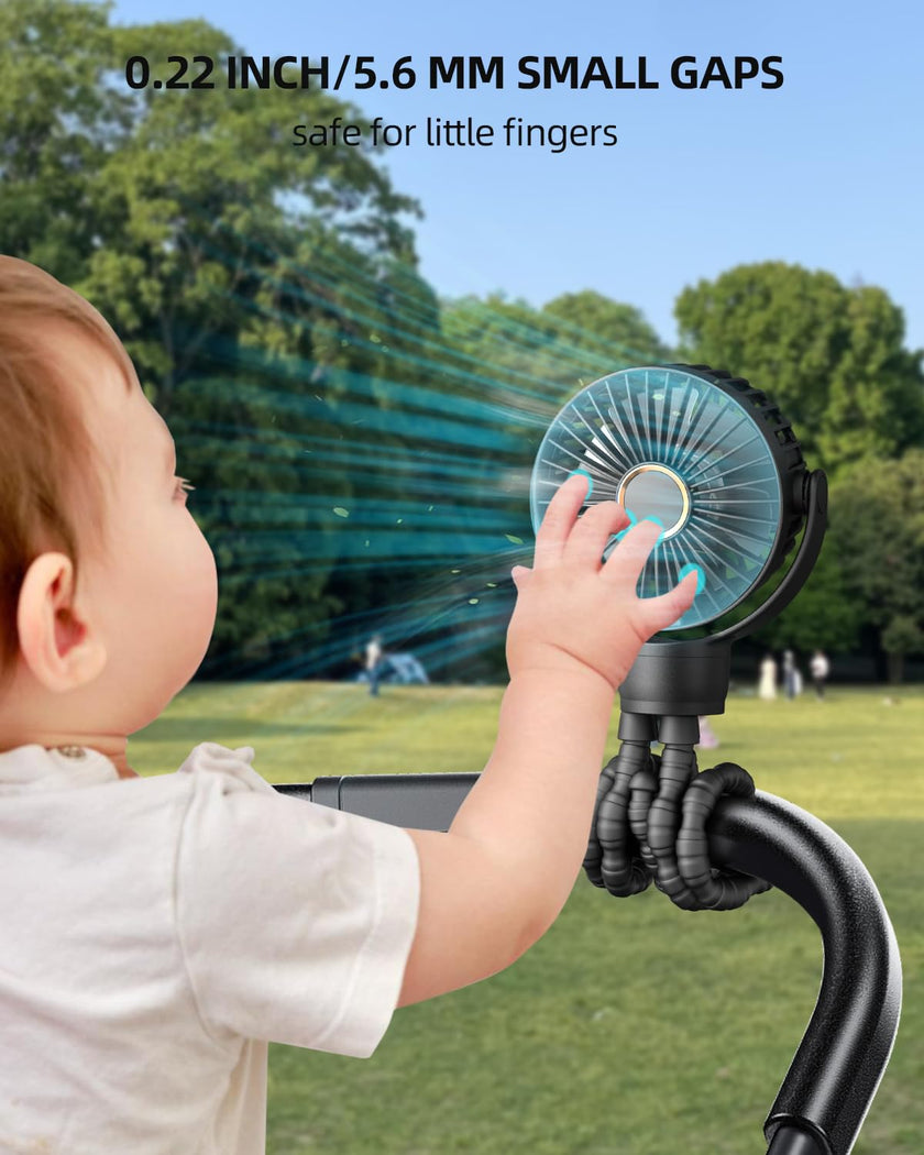 Portable Stroller Fan, Mini Baby Fan Clip on Fan, LED Display, 360° Rotate Flexible Tripod, Rechargeable Small Personal Handheld Fan Cooling Desk Fan for Car Seat Crib Treadmill Travel 🍁 All In One Marketplace Canada