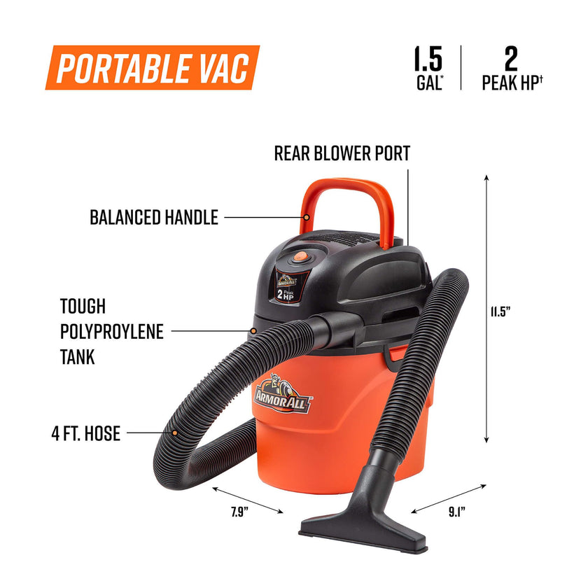Armor All 1.5-Gallon 2 Peak HP Vac-Mate Wet/Dry Vacuum, AA155, Orange 🍁 All In One Marketplace Canada