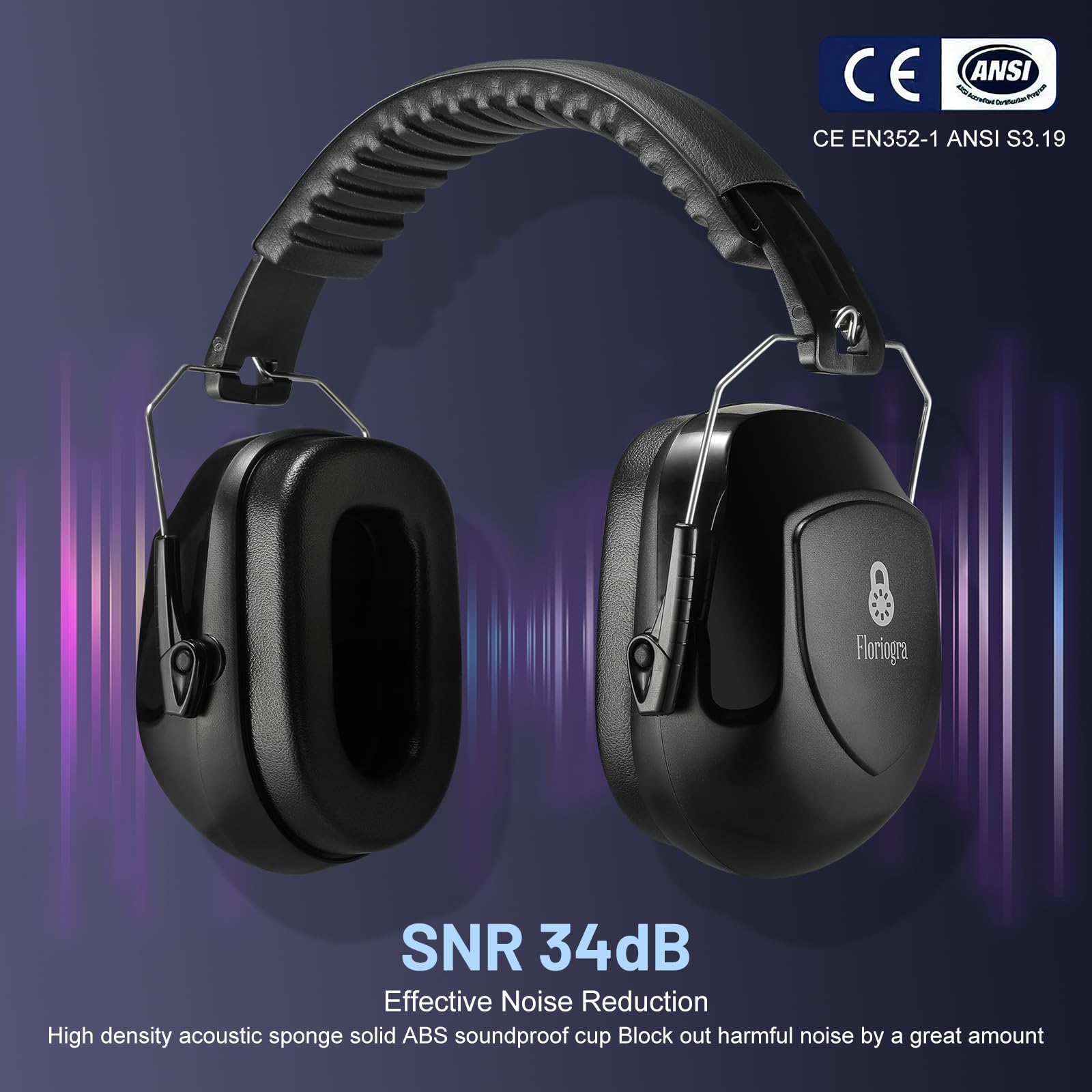 Floriogra 2 Pack Ear Protection Ear Muffs Noise Reduction, SNR 35dB Hearing Protection Earmuffs, Noise Cancelling Ear Muffs, Noise Cancelling Headphones for Autism,for Shooting, Mowing, Hunting 🍁 All In One Marketplace Canada