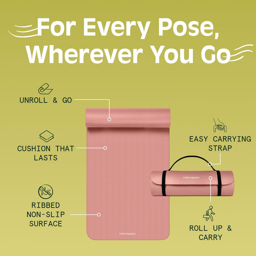 Retrospec Solana Yoga Mat 1/2 inches Thick w/Nylon Strap for Men & Women - Non Slip Excercise Mat for Yoga, Pilates, Stretching, Floor & Fitness Workouts, Rose 🍁 All In One Marketplace Canada