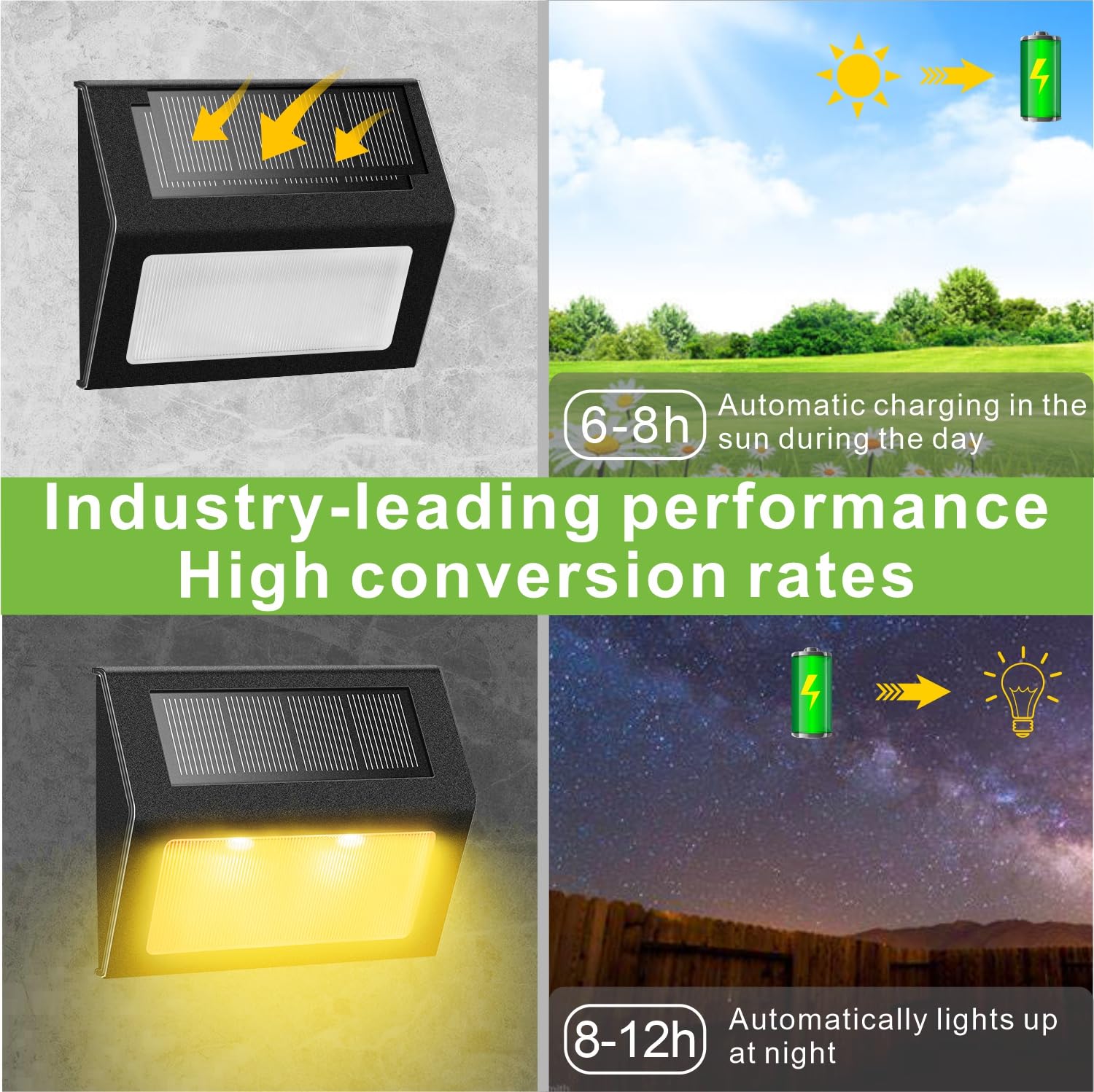 Solar Lights for Steps Decks Pathway Yard Stairs Fences, LED lamp, Rainproof, Black Metal case, 6 Pack 🍁 All In One Marketplace Canada