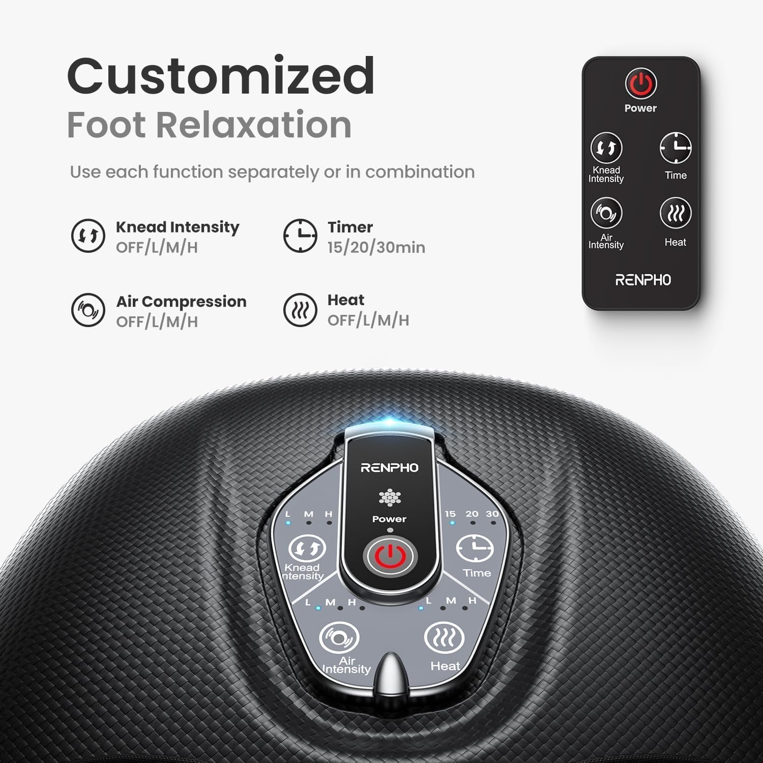 RENPHO Foot Massager with Heat, Deep Kneading Electric Shiatsu Foot Massager Machine with Wireless Remote Control, 3 Heating Levels & Air Compression, Birthday Gifts for Women Men 🍁 All In One Marketplace Canada