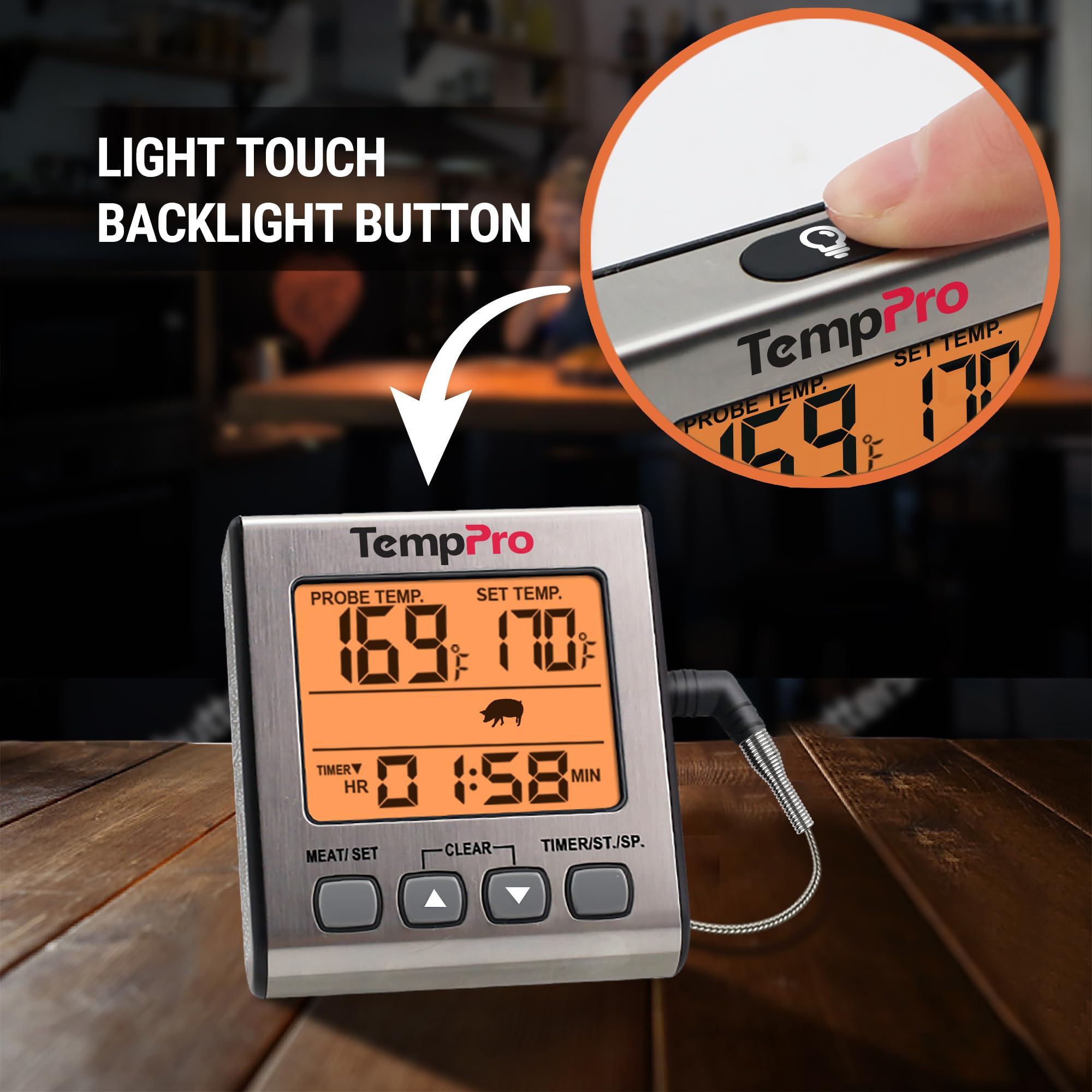 TempPro Digital Meat Thermometer for Cooking and Grilling, BBQ Food Thermometer with Backlight and Kitchen Timer, Grill Temperature Probe Thermometer for Smoker, Oven, Baking,Oil(Previously ThermoPro) 🍁 All In One Marketplace Canada
