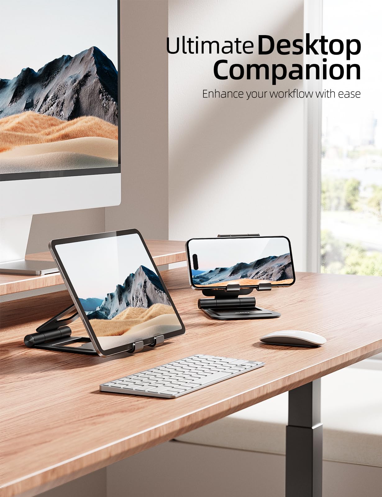 Nulaxy Aluminum Dual Foldable iPad Stand, Fully Adjustable Desktop Tablet Holder, iPad Accessories Office Compatible with 4-11